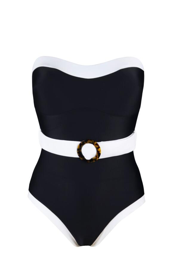 Strapless Belted High Leg Tummy Control Swimsuit