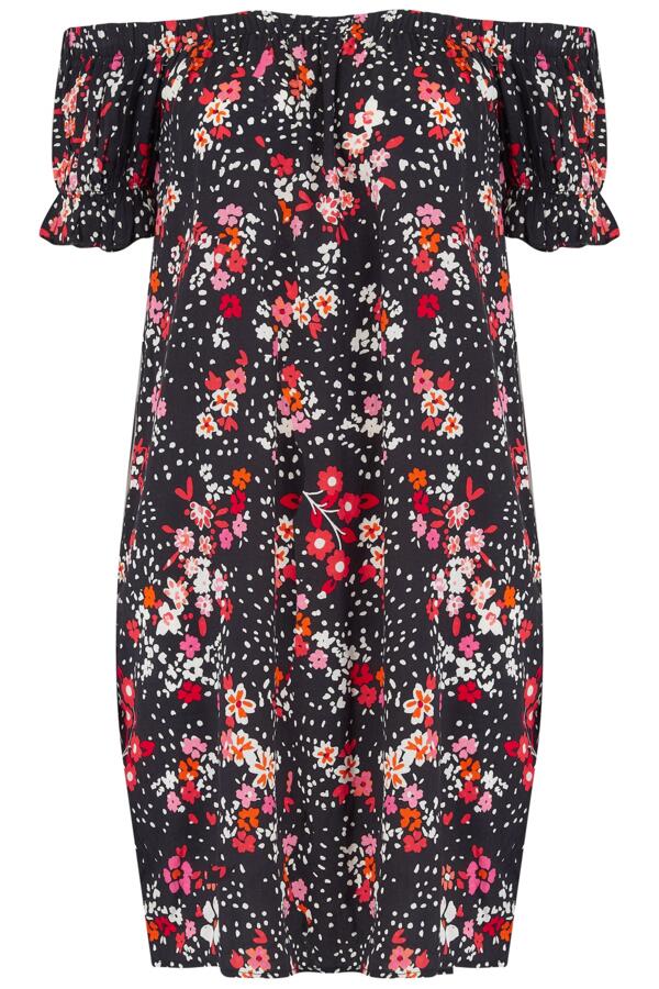 Textured Woven Bardot Puff Sleeve Beach Dress