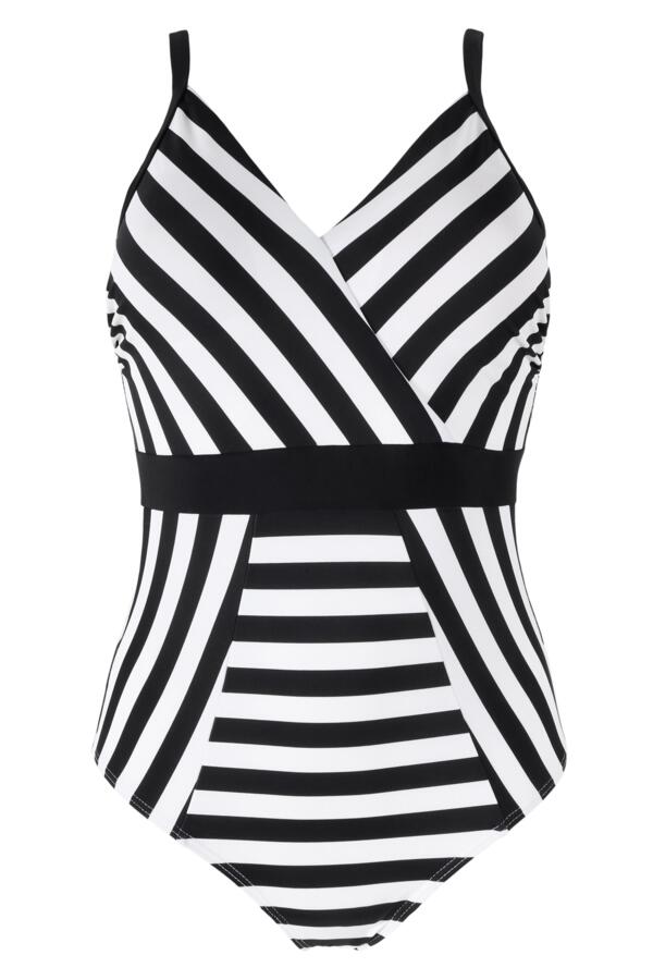 Stripe Panelled Tummy Control Swimsuit