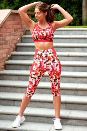 Energy Printed Mesh Pocket Capri Legging  - Tie Dye Floral