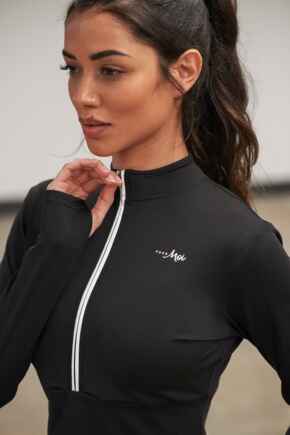 Energy Long Sleeve Half Zip Cropped Top - Black/White