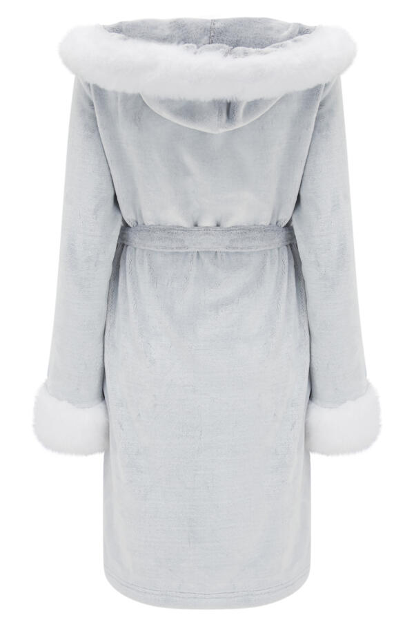 Cosy Faux Fur Trim Hooded Dressing Gown