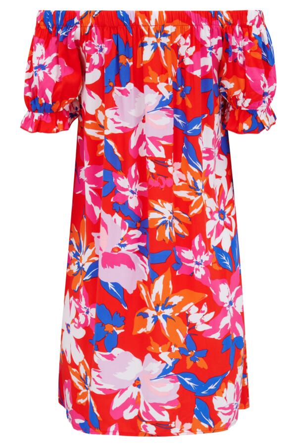 Woven Bardot Puff Sleeve Beach Dress