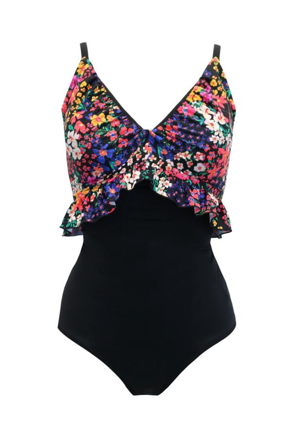 Frill Ditsy Tummy Control Swimsuit