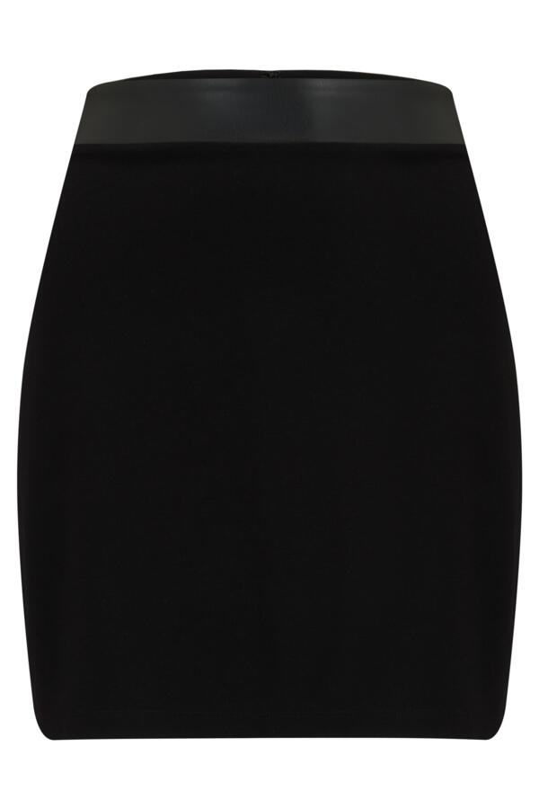 Amy Faux Leather Waistband Ponte Mini Skirt