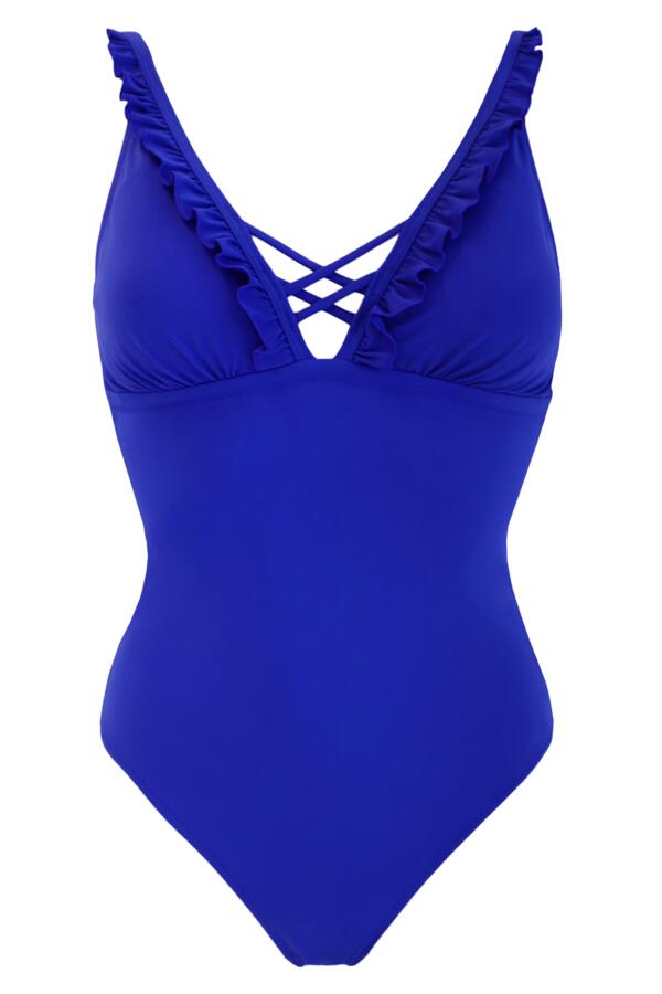 Frill Lace Up Tummy Control Swimsuit