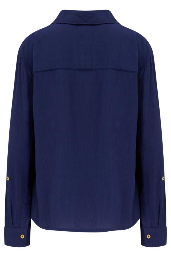 Crinkle Viscose Gold Trim Beach Shirt
