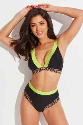 Palm Springs Colour Block High Leg Tummy Control Brief - Black/Lime