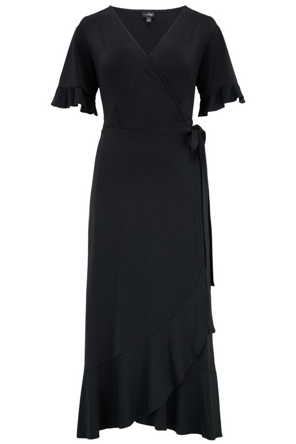 Megan Fuller Bust Slinky Jersey Frill Detail Midi Wrap Dress