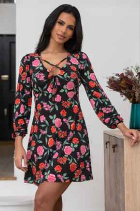 Bianca Cut Out Detail Slinky Stretch Dress - Black Floral