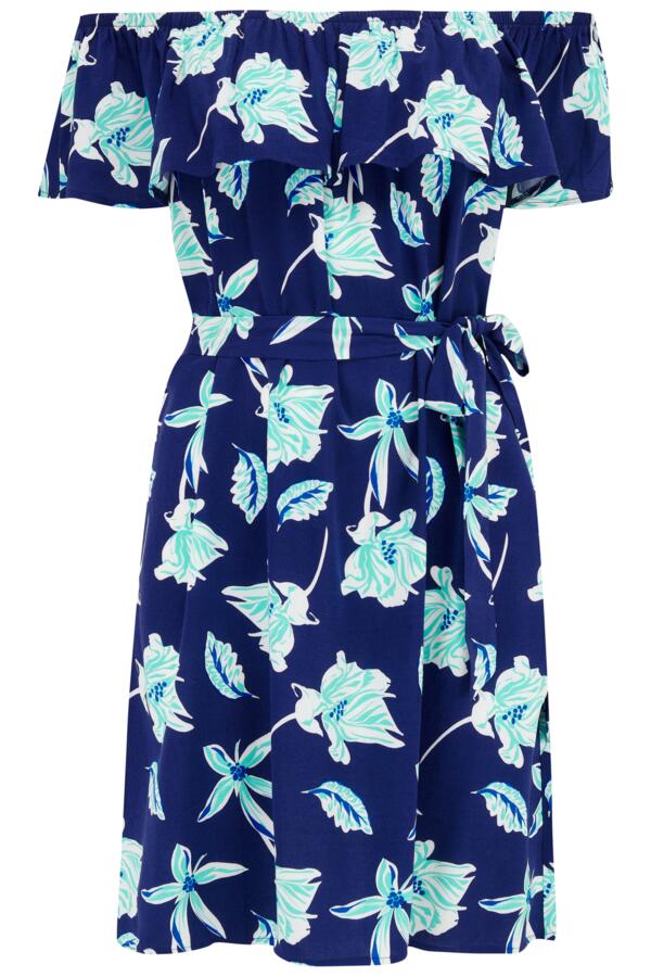 Woven Frill Belted Bardot Beach Dress