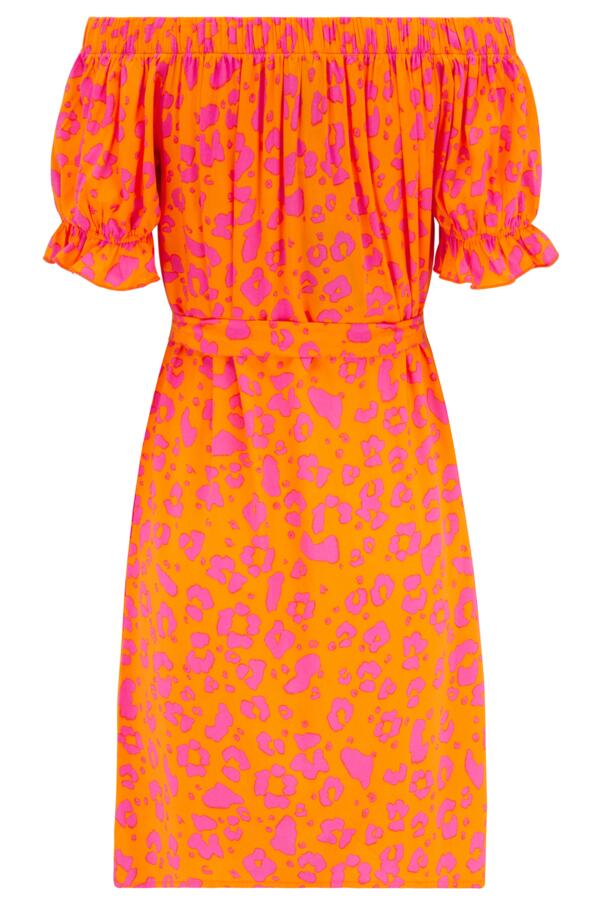 Woven Puff Sleeve Removable Belted Bardot Dress