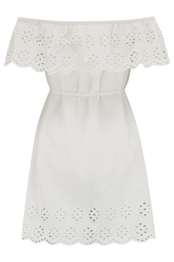 Cotton Broderie Bardot Mini Beach Dress
