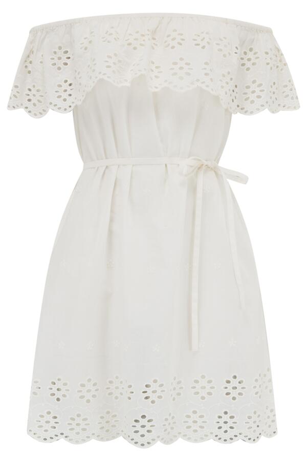 Cotton Broderie Bardot Mini Beach Dress