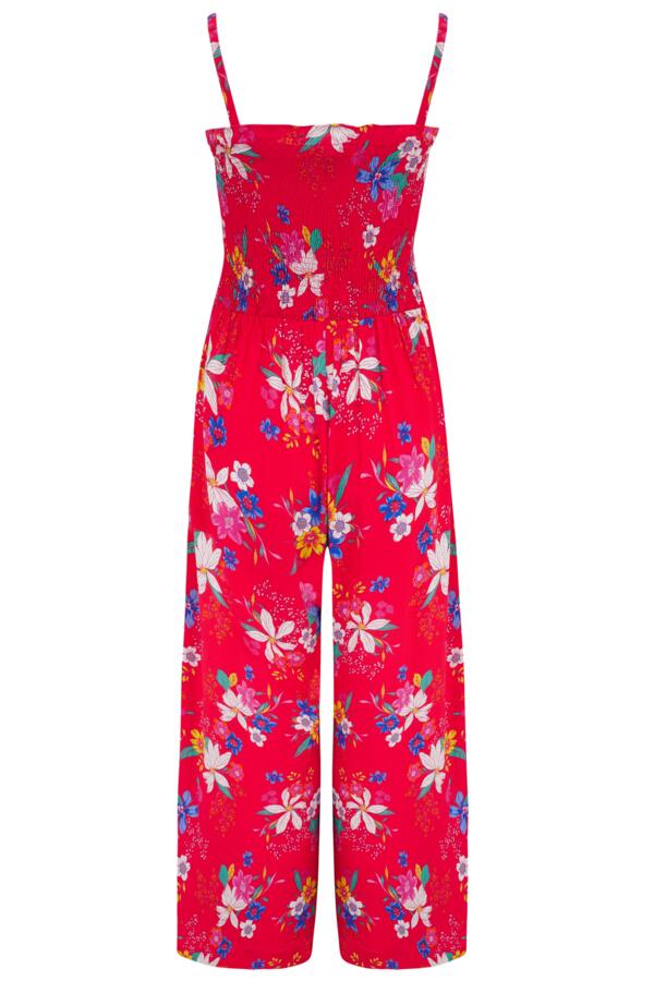 Strapless Shirred Crop Wide Leg Beach Jumpsuit