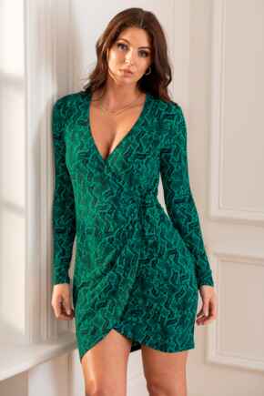 Bryony Fuller Bust Slinky Jersey Wrap Mini Dress  - Green/Black
