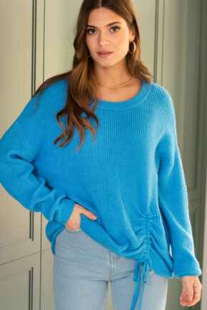 Ada Ruche Front Knit Jumper - Blue