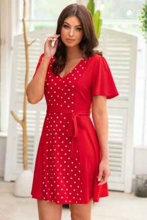 Priya Slinky Jersey Panel Short Sleeve Dress - Red/White