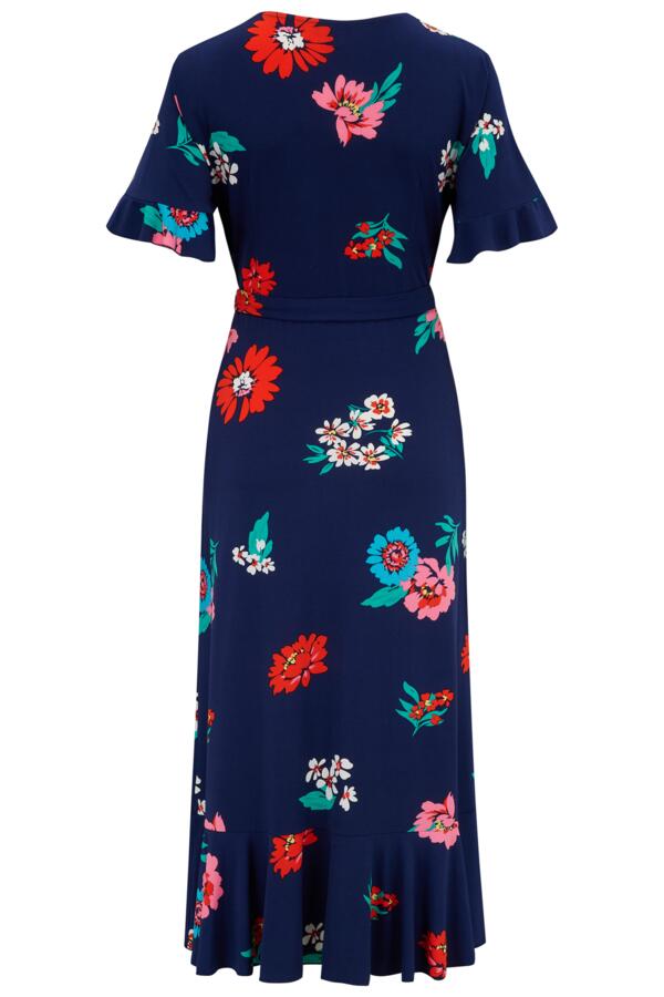 Megan Fuller Bust Slinky Jersey Frill Detail Midi Wrap Dress