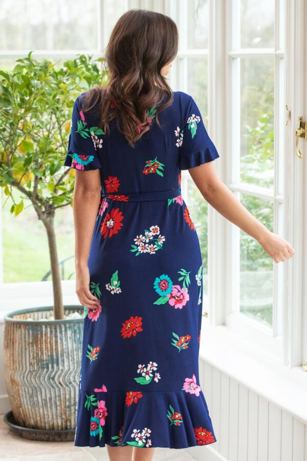 Megan Fuller Bust Slinky Jersey Frill Detail Midi Wrap Dress