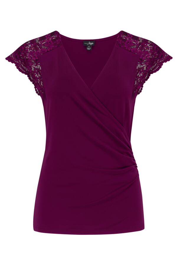 Julie Fuller Bust Slinky Jersey Lace Trim Wrap Top