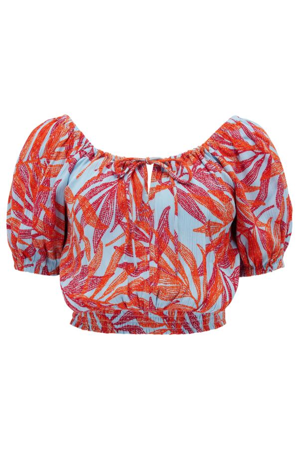 Crinkle Viscose Bardot Smock Tie Co-Ord Top