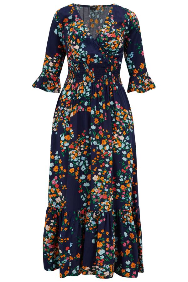 Carmen Woven Elasticated Neckline Short Sleeve Midaxi Dress