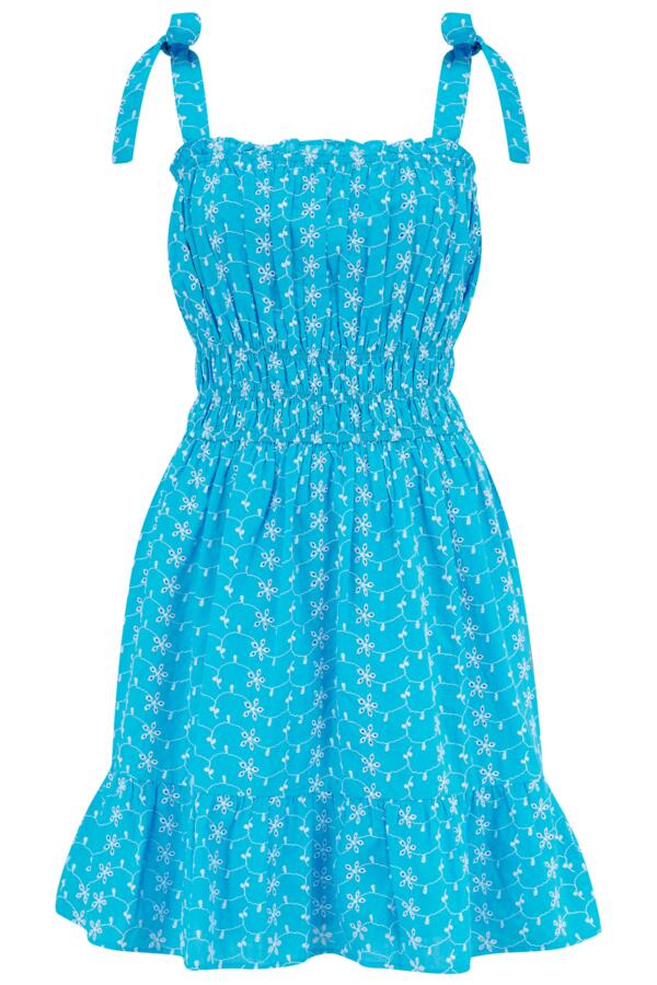 Hannah Fuller Bust Embroidered Woven Tie Strap Dress