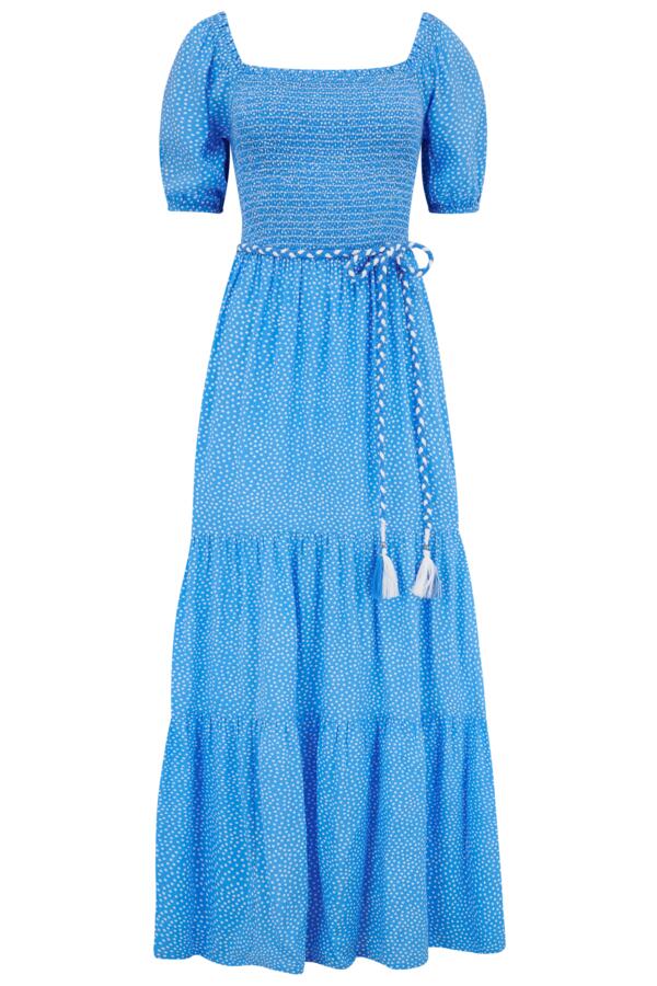 Sadie Fuller Bust Shirred Bodice Woven Short Sleeve Maxi Dress