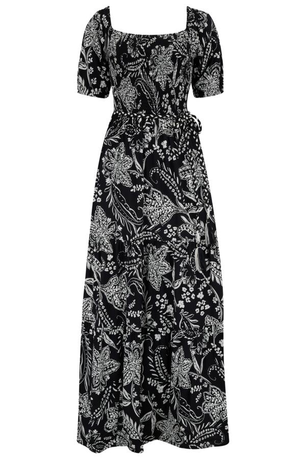 Sadie Fuller Bust Shirred Bodice Woven Short Sleeve Maxi Dress
