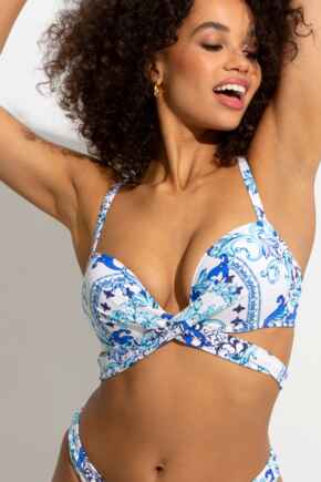 Amalfi Front Fastening Wrap Around Padded Underwired Bikini Top - White/Blue