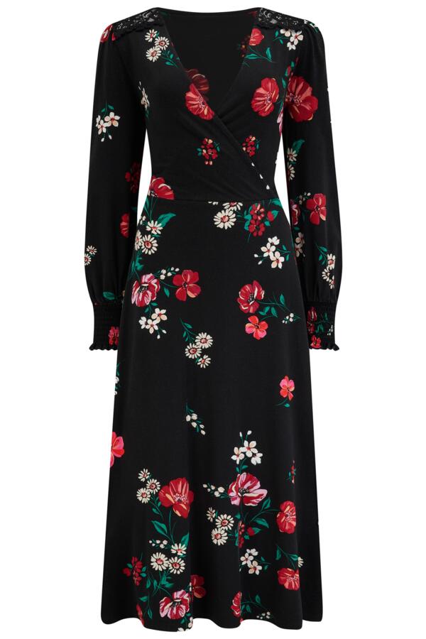 Lucinda Jersey Lace Detail Long Sleeve Midi Dress