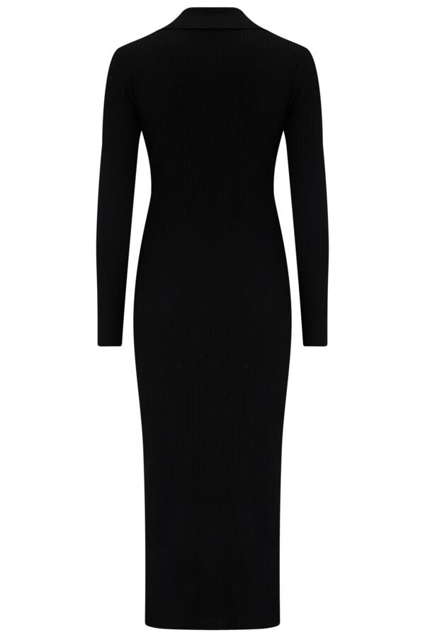 Eva Rib Knit V-Neck Collar Midi Dress