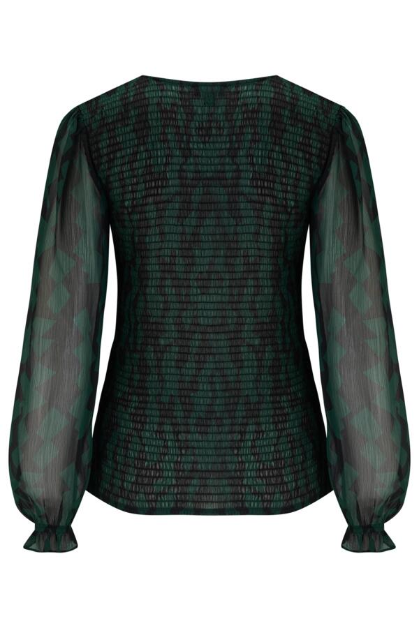 Willow Fuller Bust Shirred Bodice Chiffon Long Sleeve Sheer V Neck Blouse
