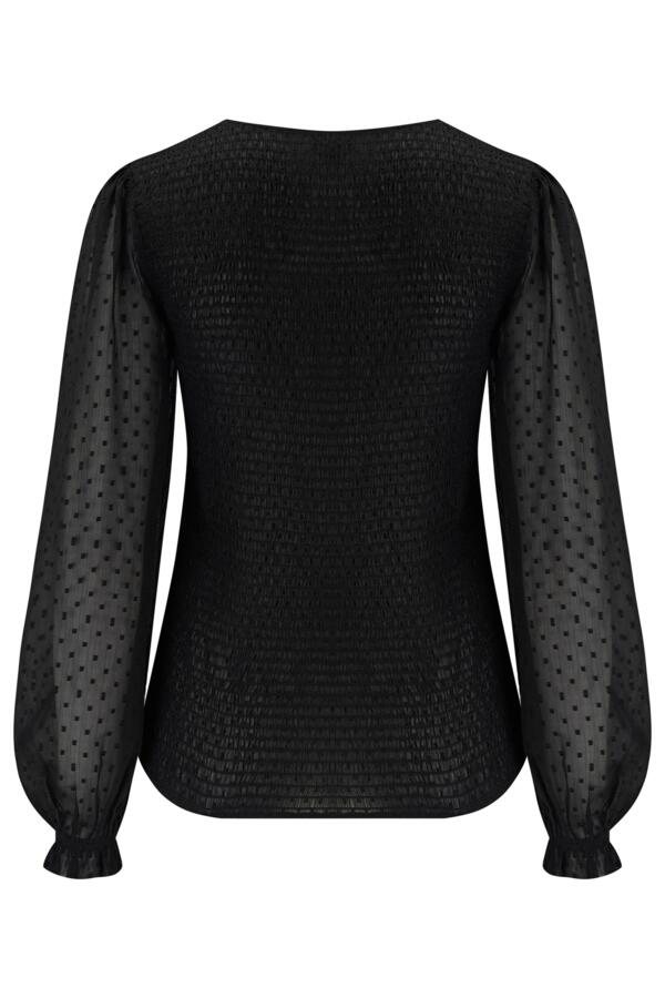 Willow Fuller Bust Shirred Bodice Chiffon Long Sleeve Sheer V Neck Blouse