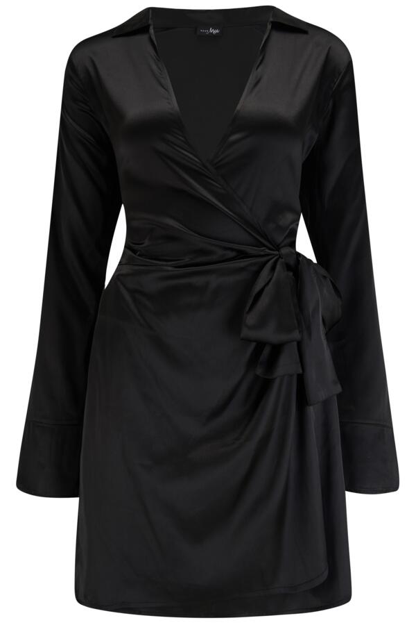 Louisa Satin Wrap Long Sleeve Short Dress
