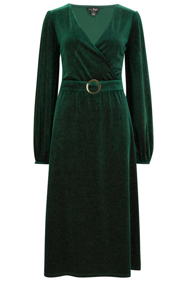 Mariah Glitter Stretch Velvet Belted Midi Dress