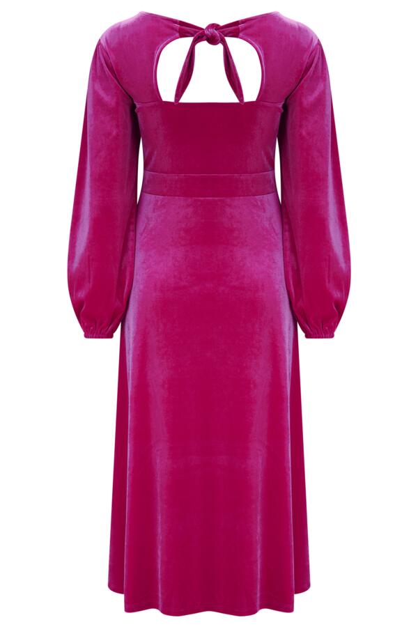 Charlotte Tie Back Stretch Velvet Long Sleeve Midi Dress