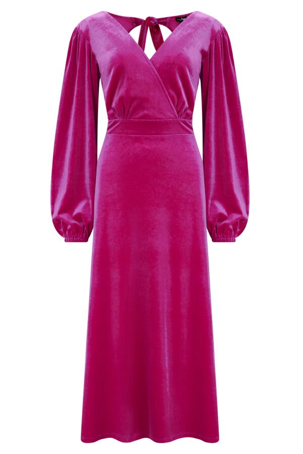 Charlotte Tie Back Stretch Velvet Long Sleeve Midi Dress