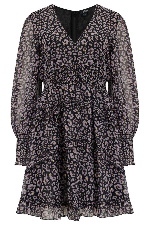Alexandra Sparkle Jacquard Chiffon Frill Long Sleeve Short Dress