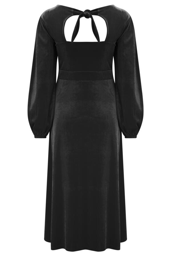 Charlotte Tie Back Stretch Velvet Long Sleeve Midi Dress