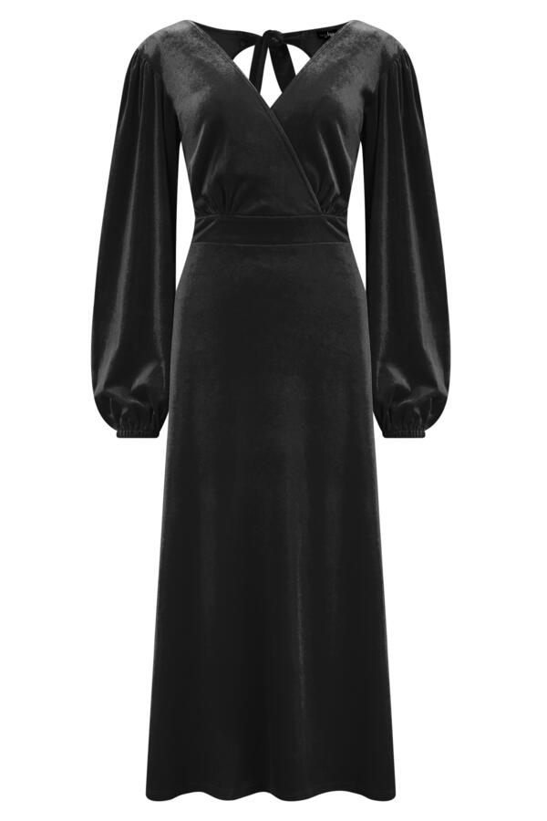 Charlotte Tie Back Stretch Velvet Long Sleeve Midi Dress