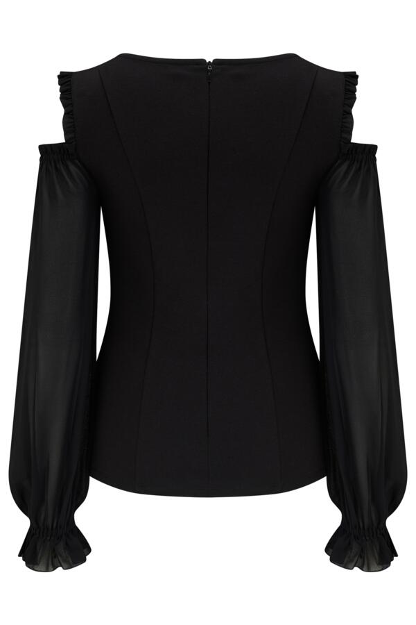 Fiona Chiffon Cold Shoulder Stretch Ponte Top