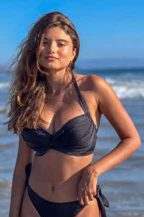 Azure Halter Lightly Padded Underwired Bikini Top - Black