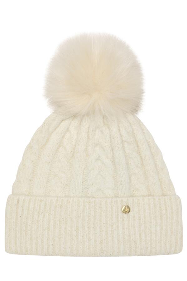 Cable Knit Contrast Pom Beanie Hat