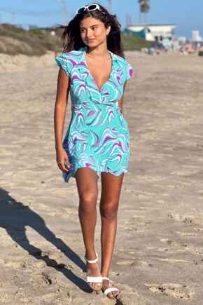 Woven Frill Wrap Dress - Aquaburst