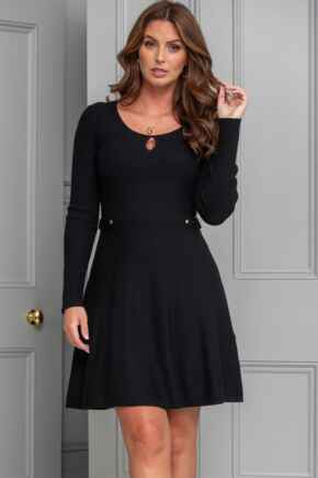 Helen Knit Skater Skirt Dress - Black