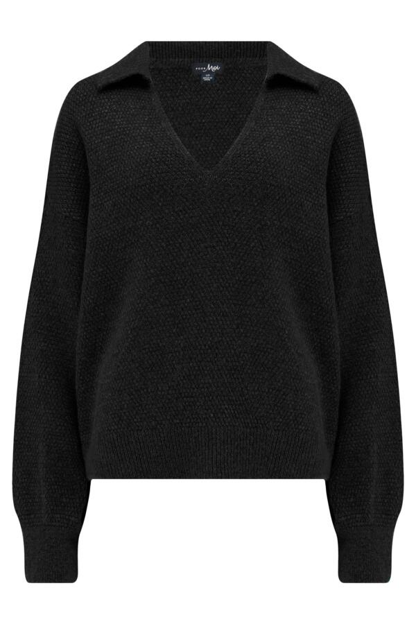 Kerry V-Neck Textured Knit Collared Jumper