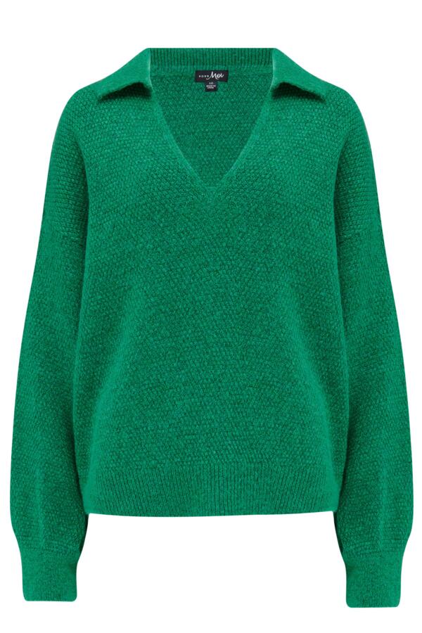 Kerry V-Neck Textured Knit Collared Jumper