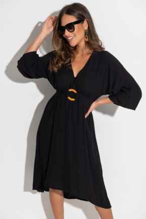Viscose Crinkle O Ring Midi Beach Cover Up - Black